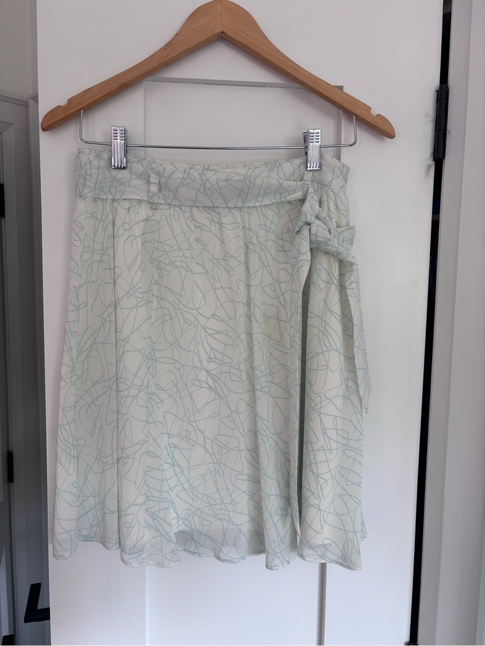 Light Mint Scribble-Print Skater Skirt with Side Tie